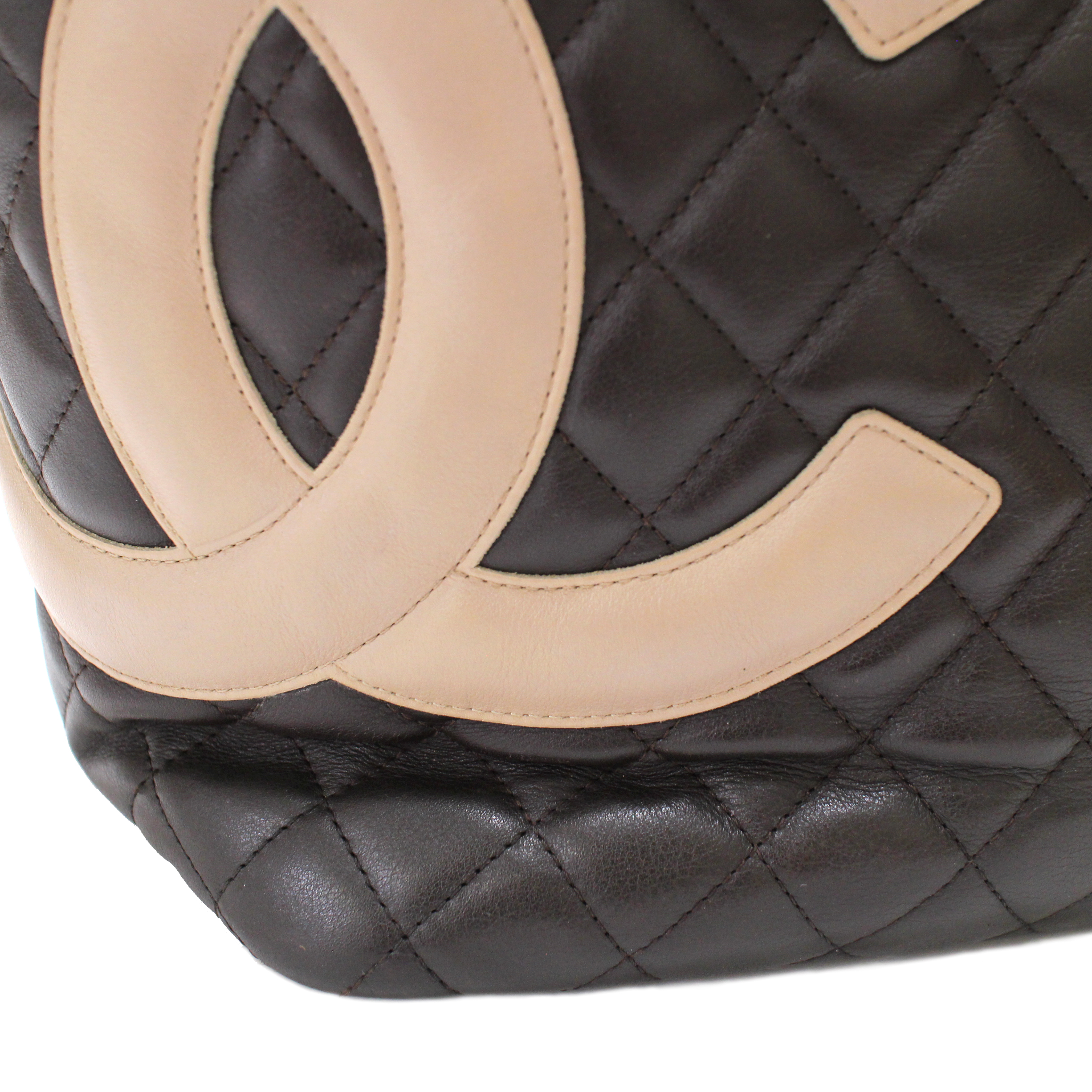 CHANEL Calf Leather Cambon Ligne Brown Quilted Tote Bag