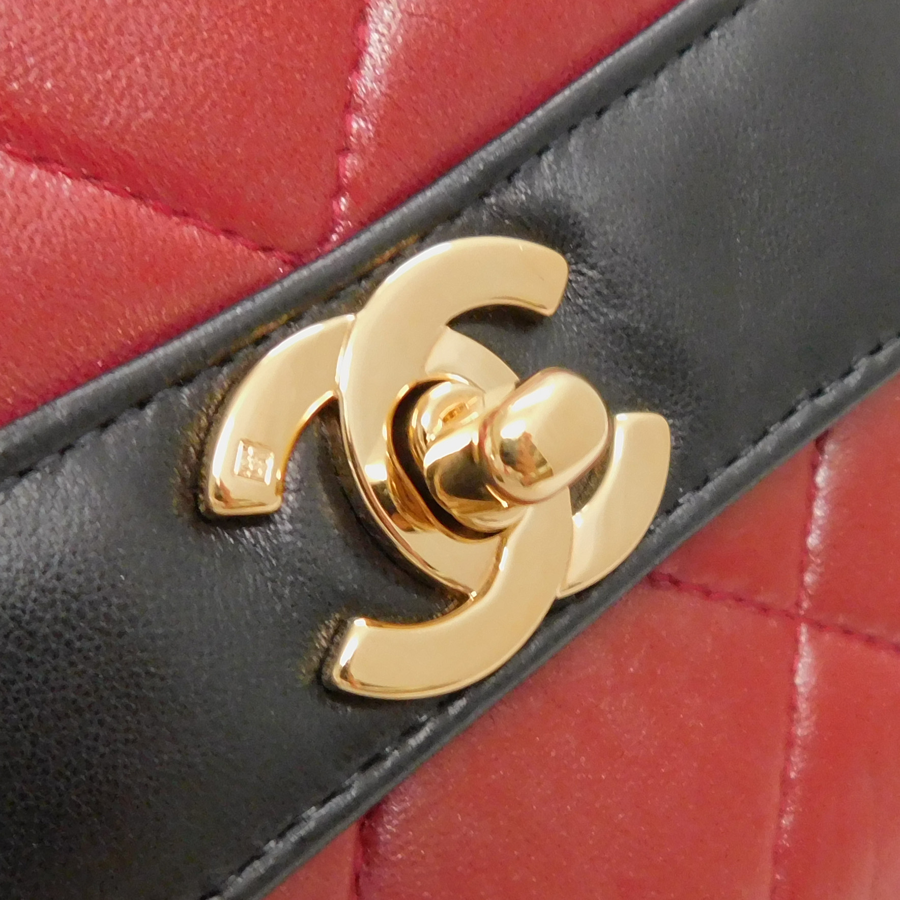 CHANEL Matelasse Lamb Skin Leather Red Turn Lock Shoulder Bag