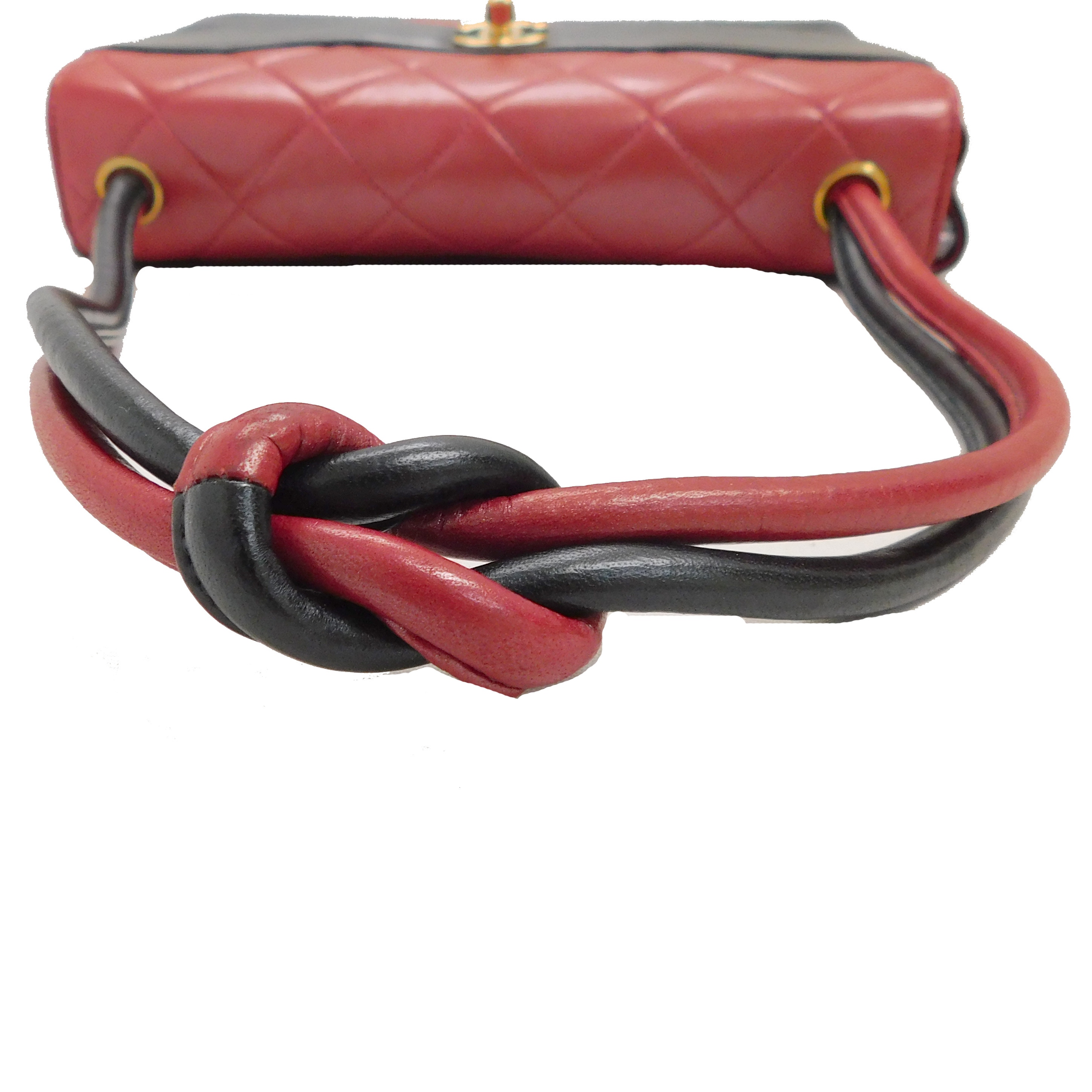 CHANEL Matelasse Lamb Skin Leather Red Turn Lock Shoulder Bag