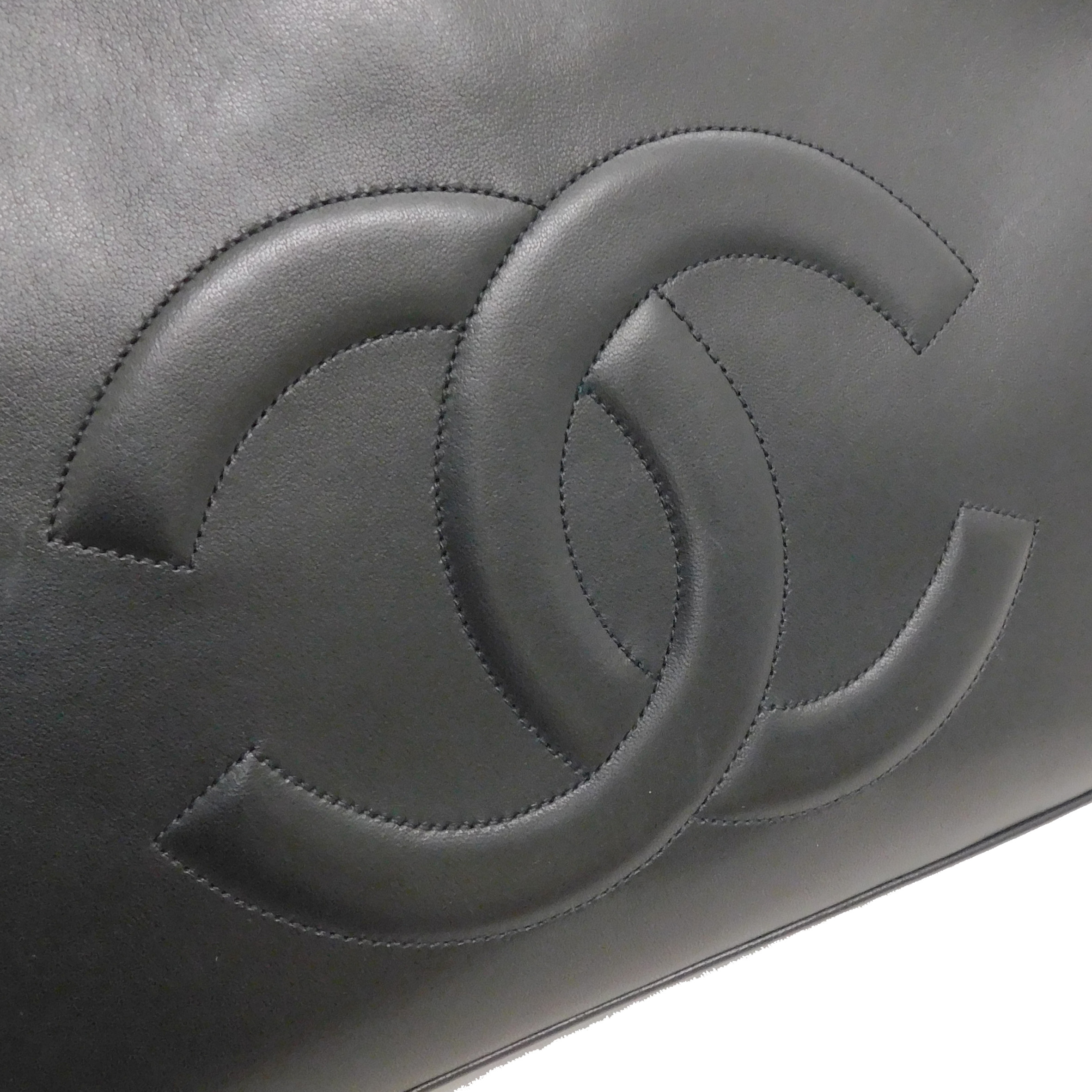 CHANEL CC Logo Lamb Skin Leather Black Tote Bag Shoulder Bag