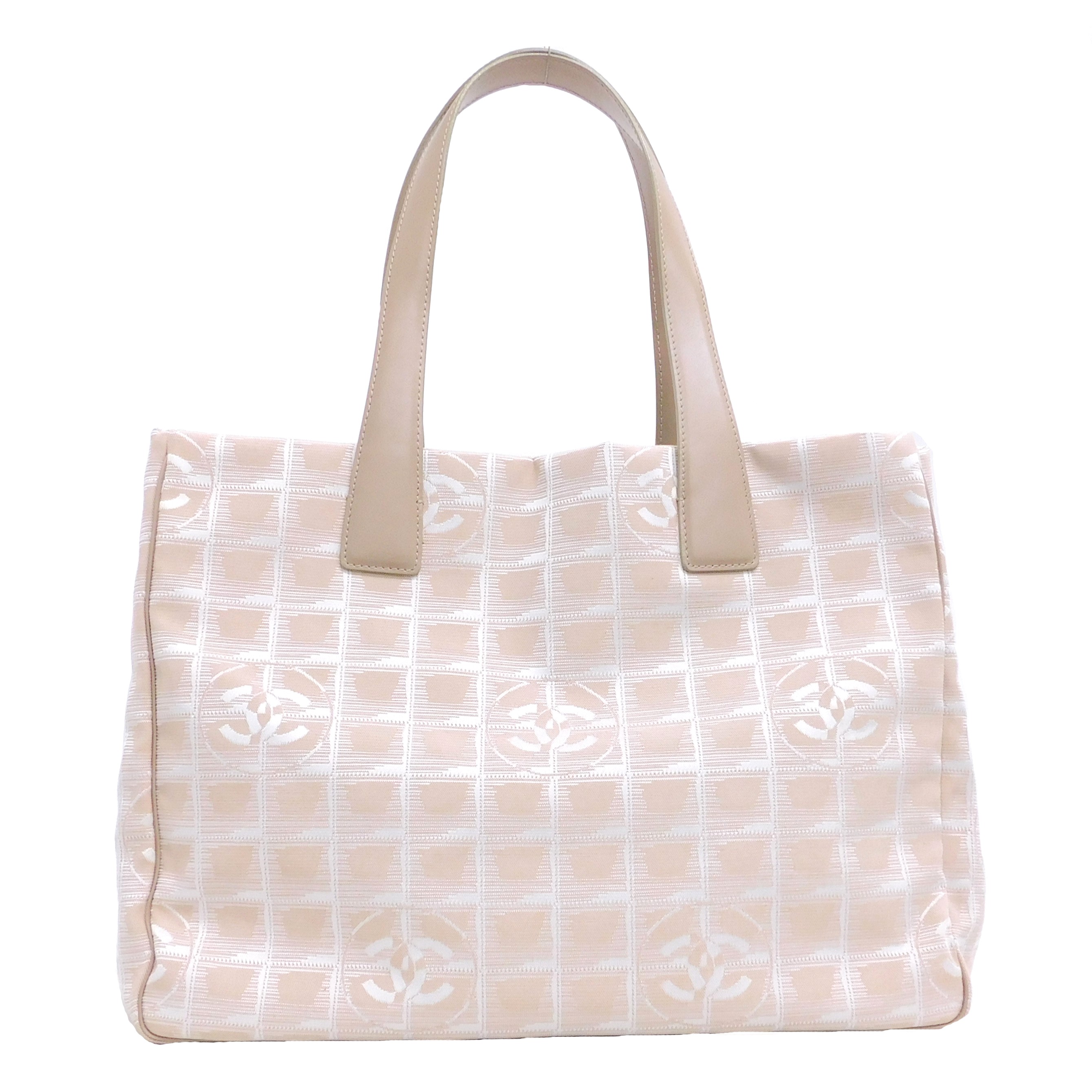CHANEL New Travel Line Beige Nylon Tote MM Bag Handbag A15991