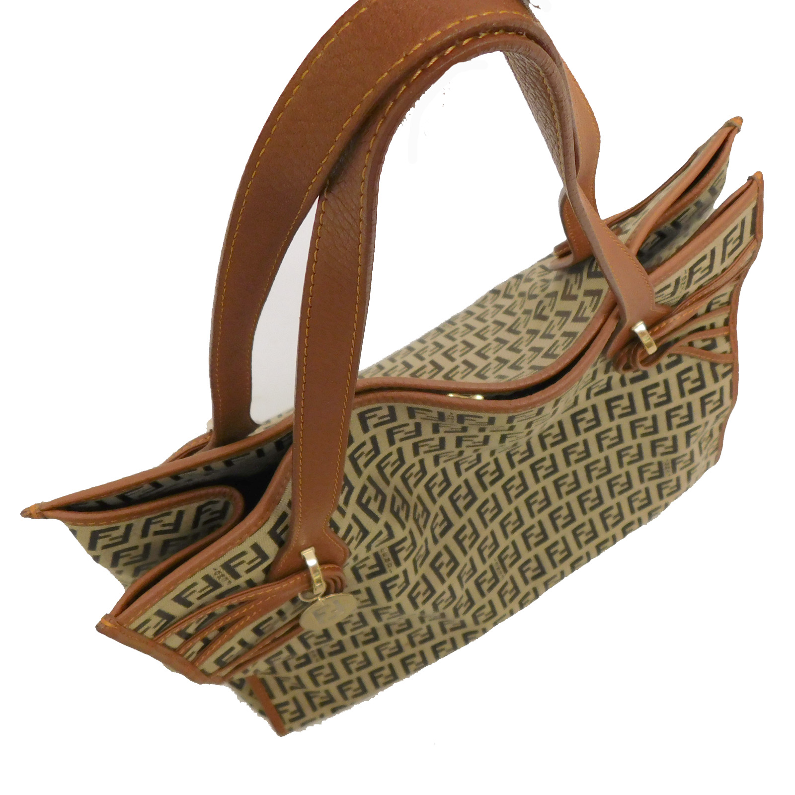 FENDI Zucchino Canvas Brown Handbag Shoulder Bag #31 Rise-on