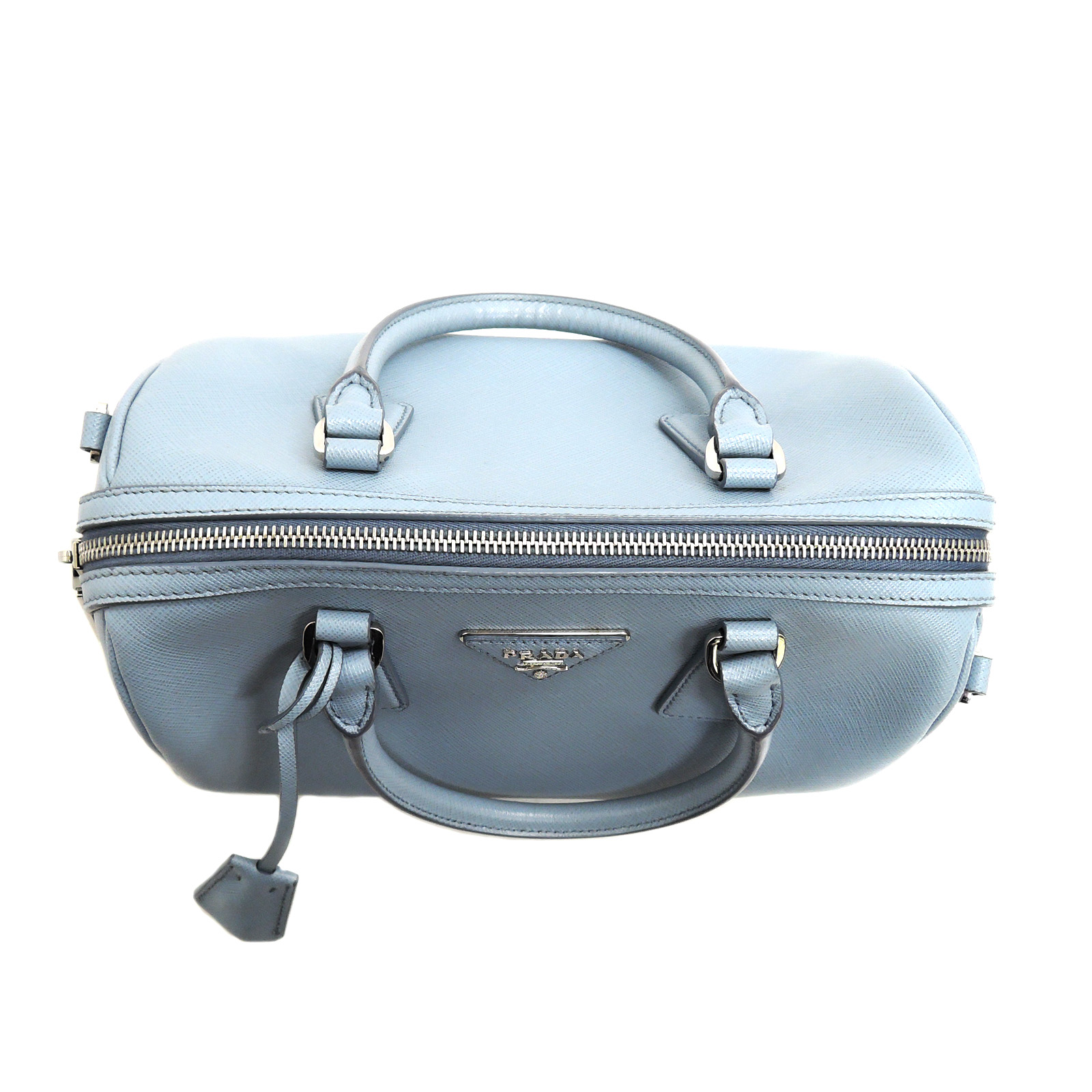 PRADA Saffiano Leather Light Blue 2Way Boston Shoulder Bag Handbag #34  Rise-on