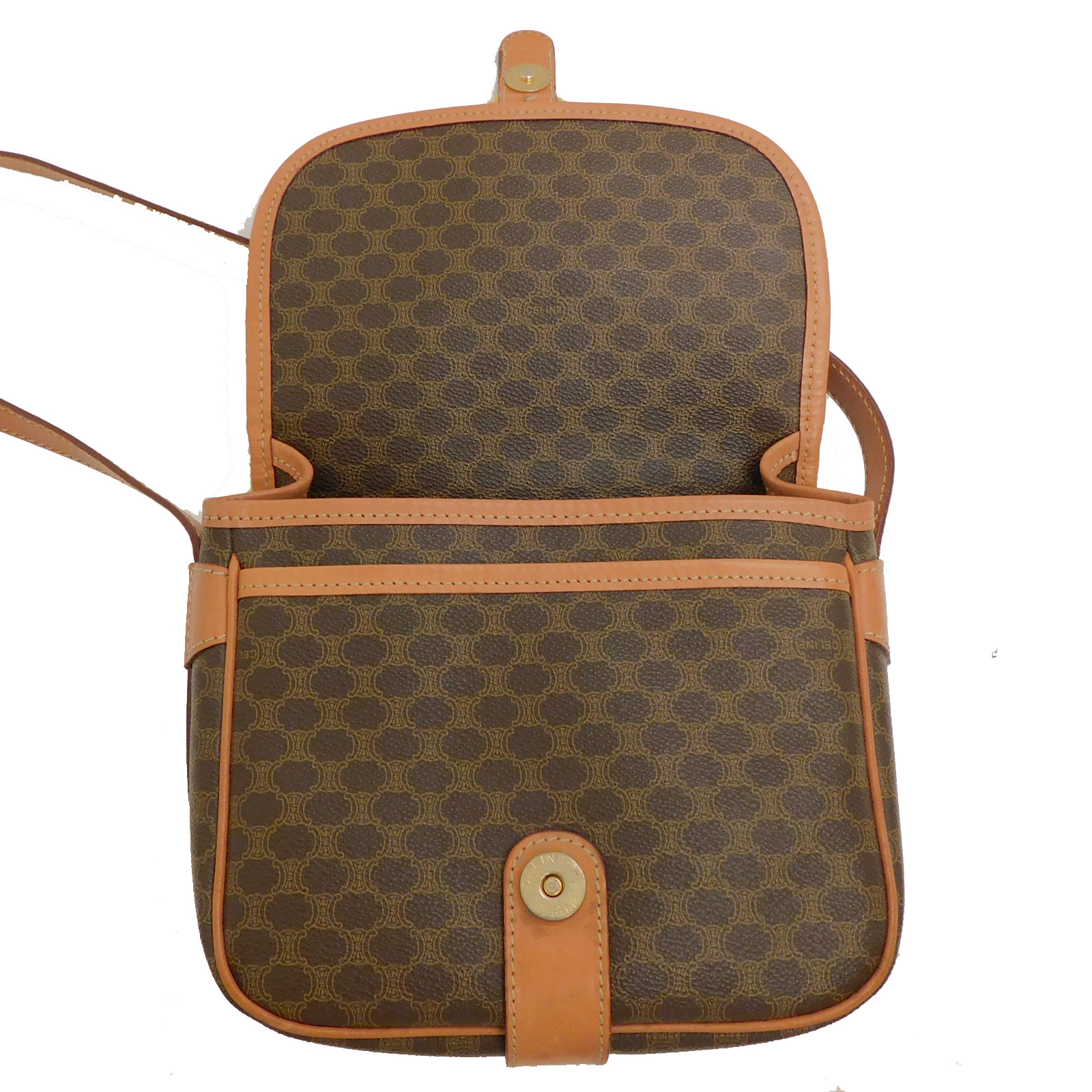 CELINE Macadam Canvas Brown PVC Leather Shoulder Bag Crossbody bag