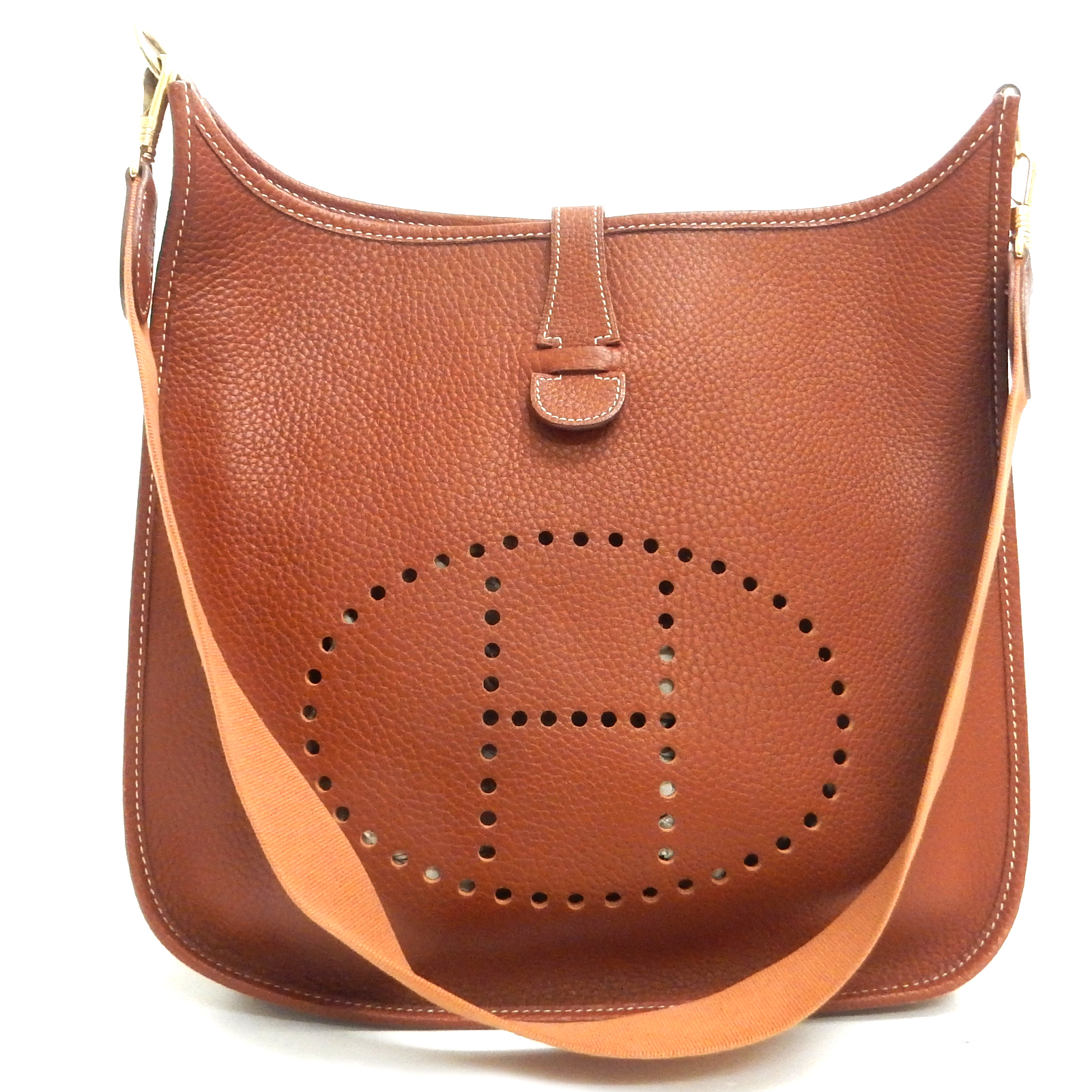 Rise-on HERMES Evelyne GM Taurillon Clemence Leather Brown Crossbody Bag #204 | eBay